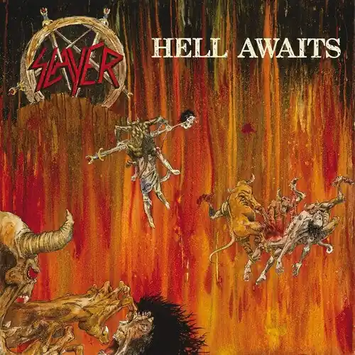 Premium Hell Awaits [3LP] (Fire Splatter Vinyl 40th Anniversary Edition 60 Pg Book Replica Ticket From Bochum Show Replica Hell Awaits Laminate Hell Awaits Tour Poster Slipmat Band Poster)